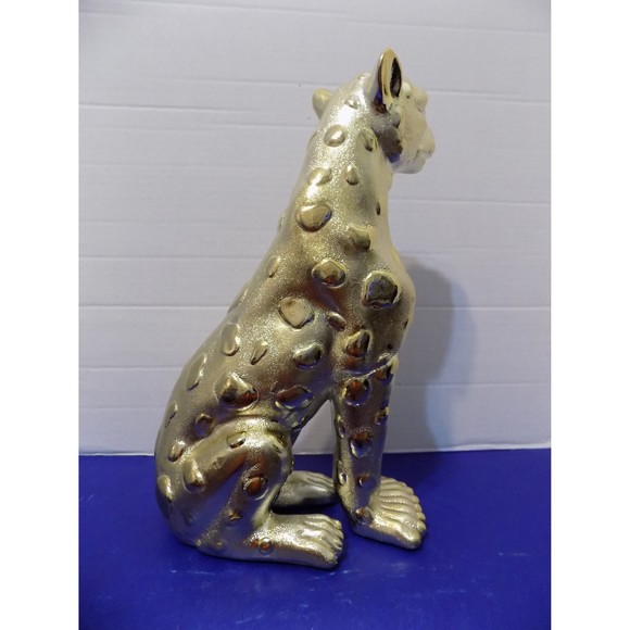 NEW Ceramic Cheetah Leopard Statue Figurine Wild Animal Gold Cat - Picture 4 of 6